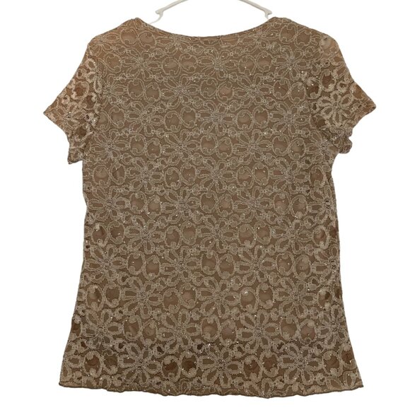 Brittany Black Beige Bling Sparkle Glittery Lace Top for Women - Picture 5 of 10